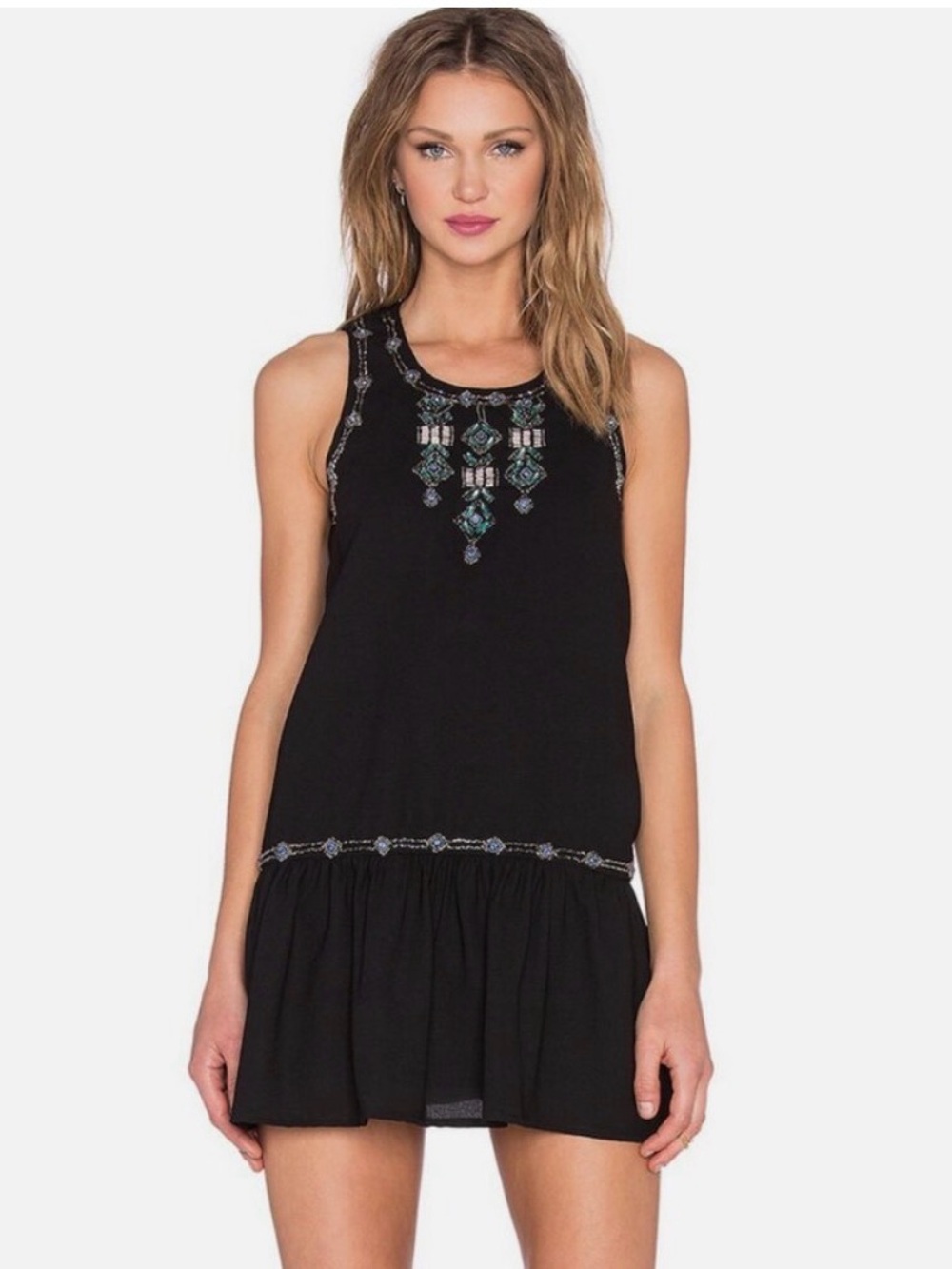 EUC Lovers + Friends I Heart Babydoll Black Beaded Dress Size S **Minor Flaw